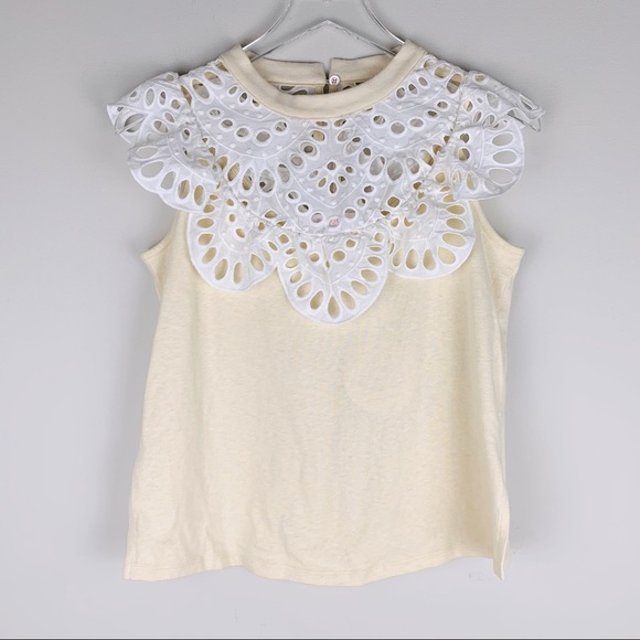 See By Chloe Eyelet Bib Neck Cotton Top Buttercream white - Picture 7 of 14